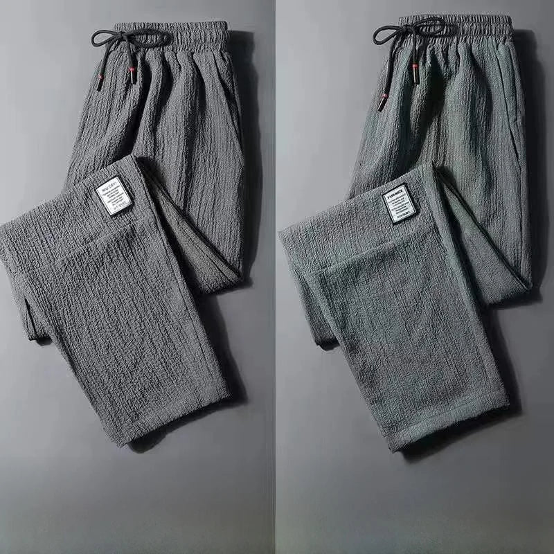Men's Ice Silk Thin Work Pants Summer Quick Dry Lightweight Loose Fit Sporty Trousers for Office And Casual Wear