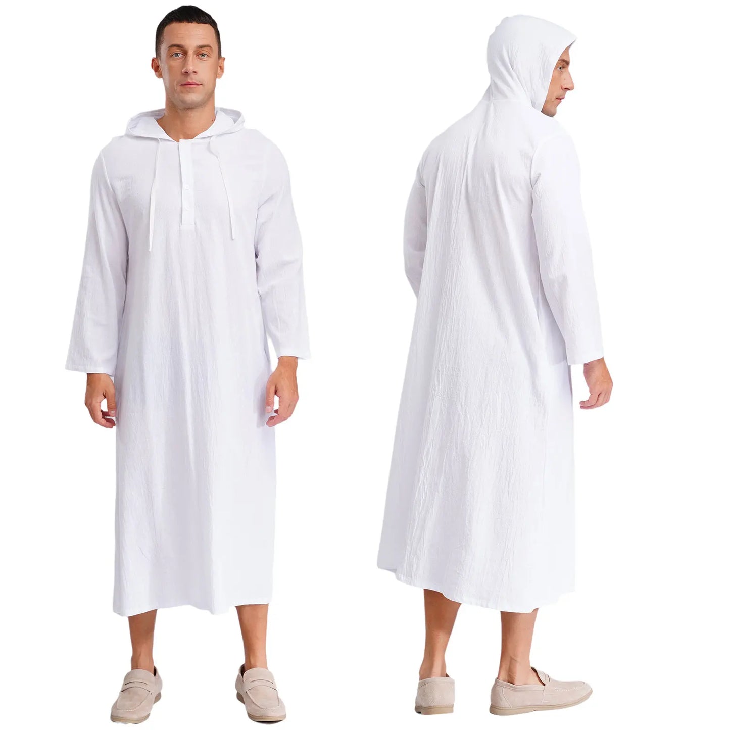 Islamic Kaftan Muslim Jubba Arabic  Thobe Men's Clothing Hooded Long Sleeves Pockest Buttons Long Loose Gown Shirt Dresses