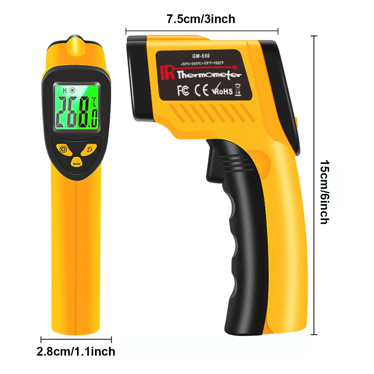 LAOLAU GM550 Infrared Thermometer Non-contact Laser Temperature Gun Handheld Temperature Sensor Handheld Digital Pyrometer 500°C