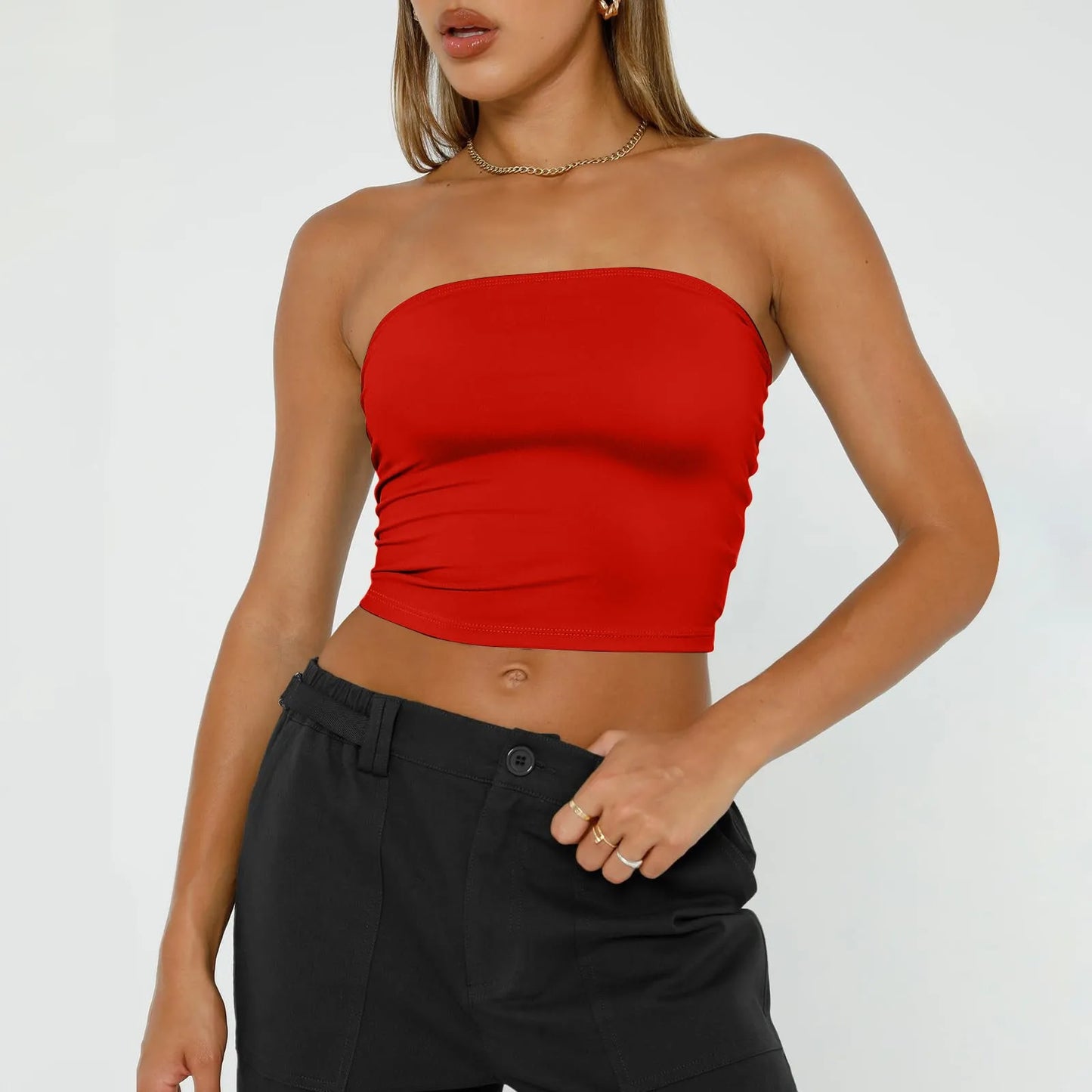 Women's Sexy Fashiopn Tube Tops Strapless Crop Tops Basic Backless Sleeveless Bandeau Cute Summer Outfits Sexy Solid Tops