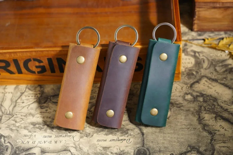 Genuine Leather Key Holder Small Home Keys Storage Bag Minimalist Key Ring Pouch Cow Leather Personalized Key Organizer Wallet