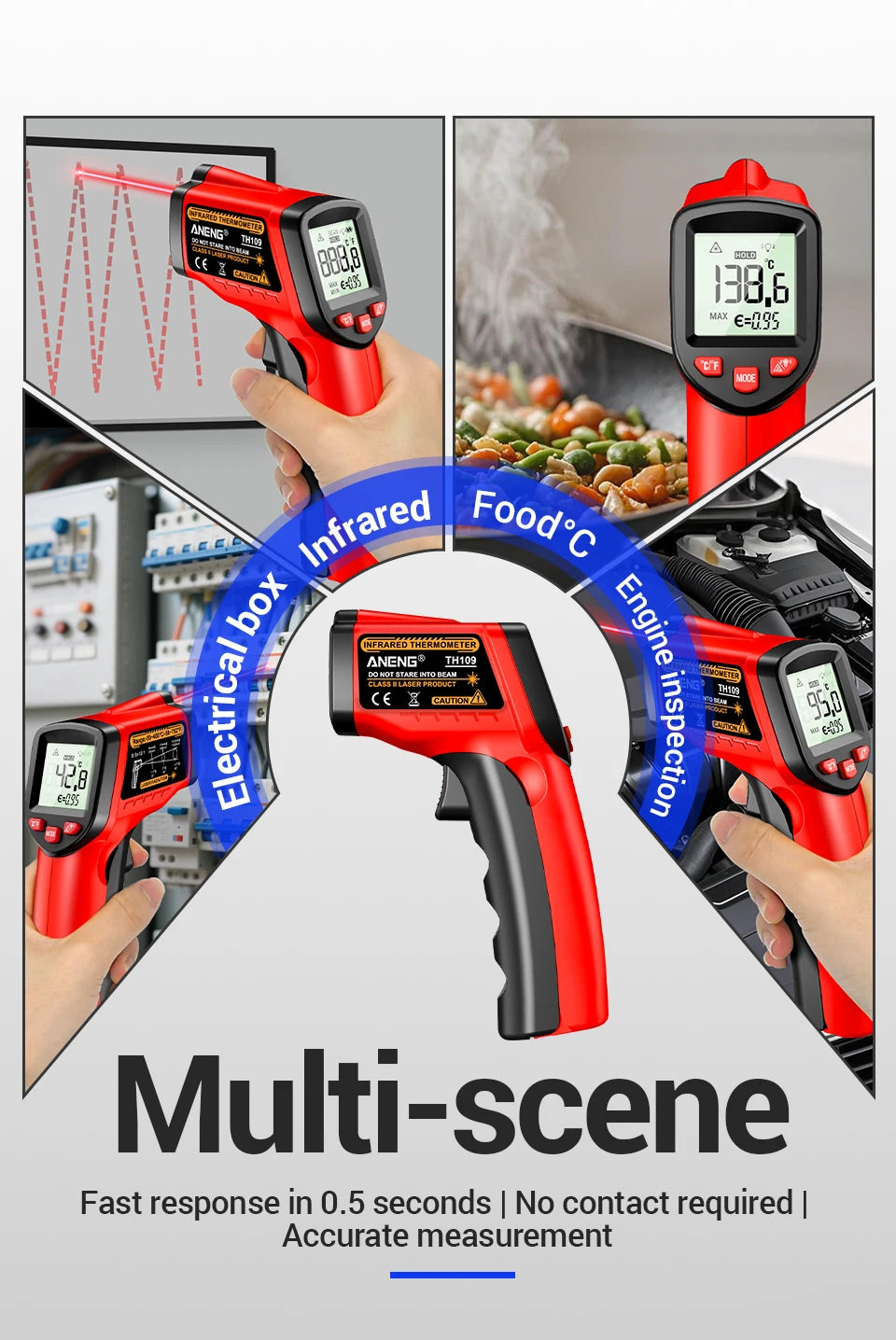 ANENG TH109 Thermometer IR Infrared Laser Industrial Temperature Measure Tester Non-Contact Thermometer Pyrometer Meter Tools
