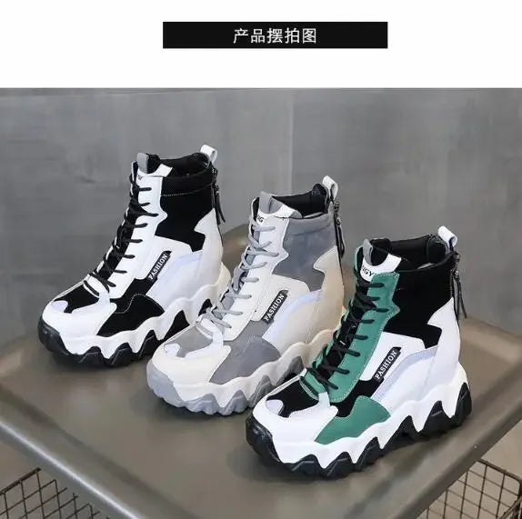2025 Women Thick Sole Ankle Boots Autumn Luxury Platform Casual Boots Women's 8cm High Heels Wedge Boots Shoes Woman Sneakers