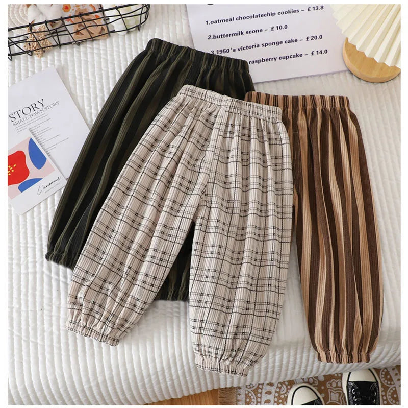 Summer Kids Casual Pants 1-6Y Simple Boys Grid Sweat Pants Korean Loose Thin Children Striped Letter Trousers