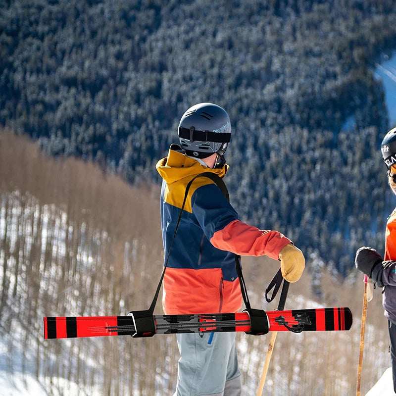 Ski Pole Shoulder Carrier with Hand Lash, Adjustable Buck Hook Straps, Durable Nylon Loop, Comfortable Black Ski Handle Strap