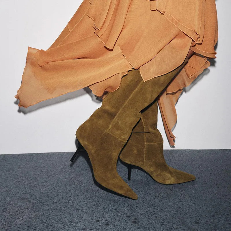 Women's Knee High Boots Stiletto Heel Pointed Toe Sleek Elegant Autumn/Winter Versatile Fashion Footwear Ladies' Mid Boots