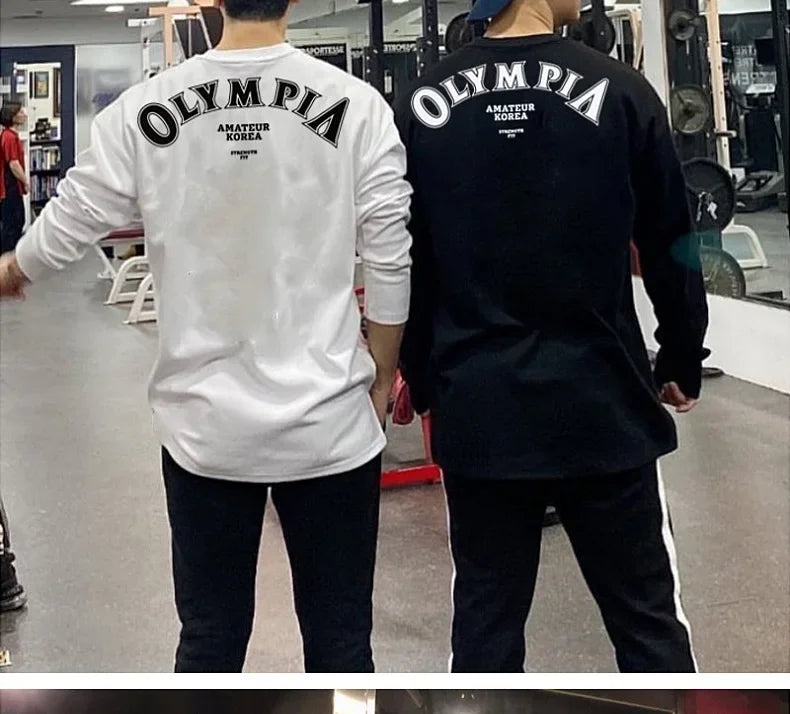 Men's Cotton Casual Long Sleeve T-shirt Man Gym Fitness Sweatshirt O-Neck Running Training Tops Male Workout Clothing Undershirt