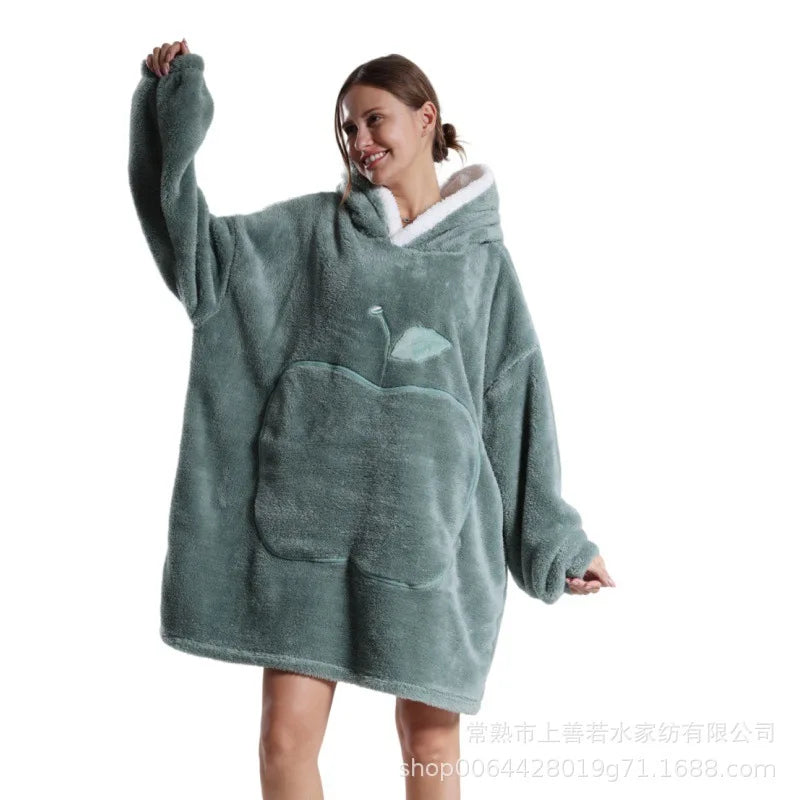Thickened Warmth Sleepwear Sweatshirt Home Clothes round Neck Full Sleeve Loose Version Coat Style Polyester Fiber Women's Fashi