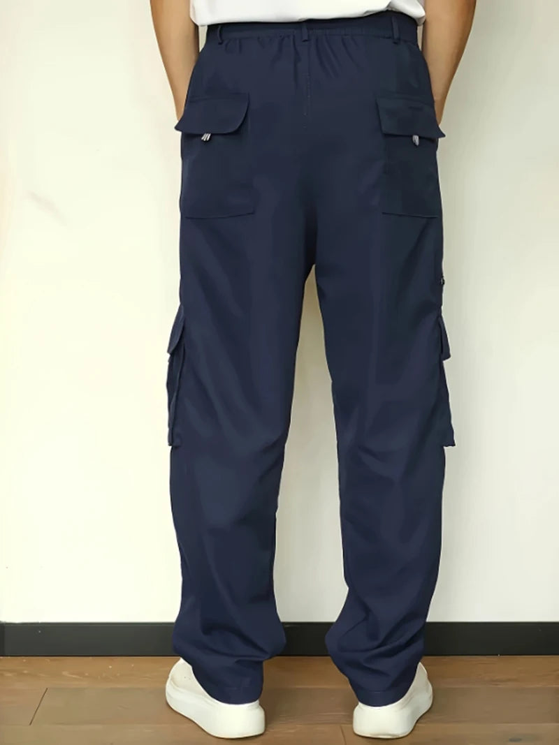Men's Casual Fashion Pants 100% Polyester Fiber Long Trousers Comfortable Loose Fit Basic Solid Color for Daily Wear