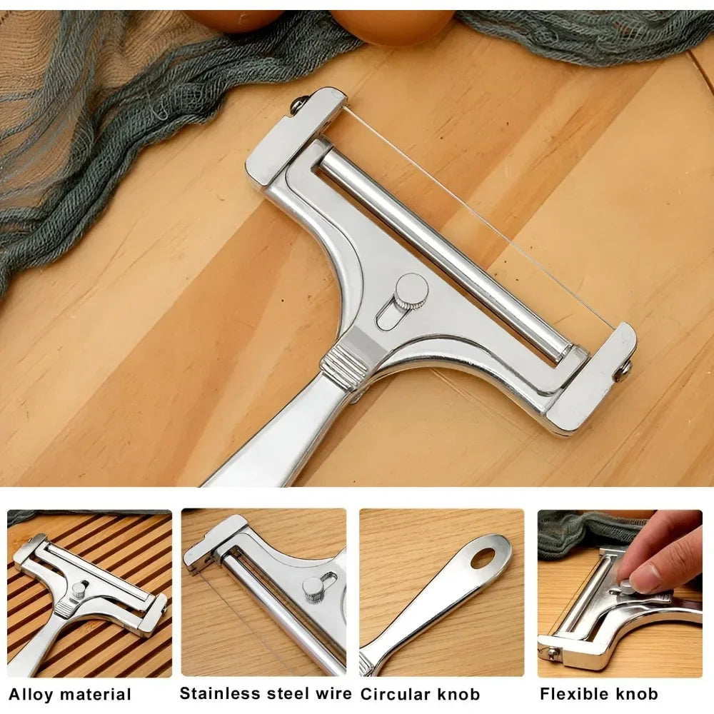 Cheese Cutter,manual Cheese Slicer with A Set of 4 Spare Wires, Stainless Steel, Casters, Adjustable Thickness