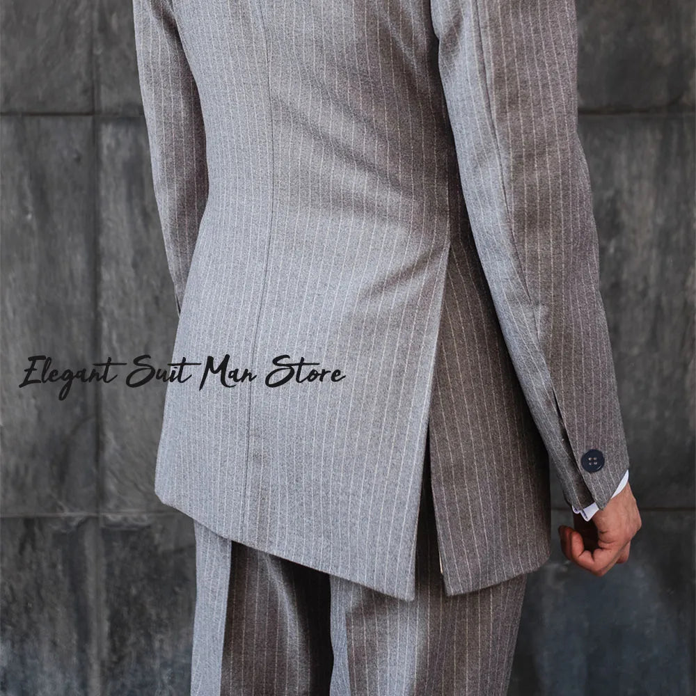Wool Thick Striped Business Suit 2-piece Set(Jacket+pants) Business suit workwear Double breasted striped suit Jacket suit pants