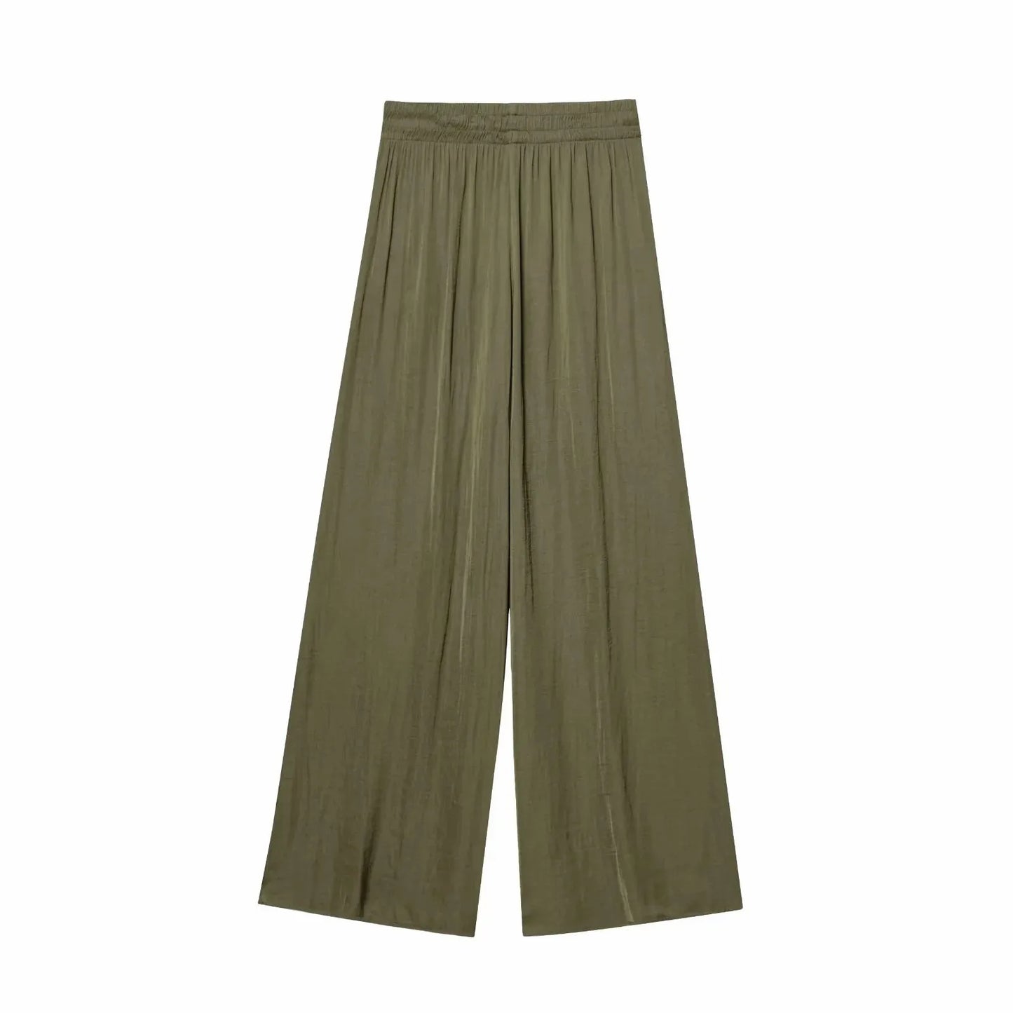 2025 Spring Pants For Women Fashion Spring Autumn New Solid Color Folded Chic Female Elastic High Waist Wide Leg