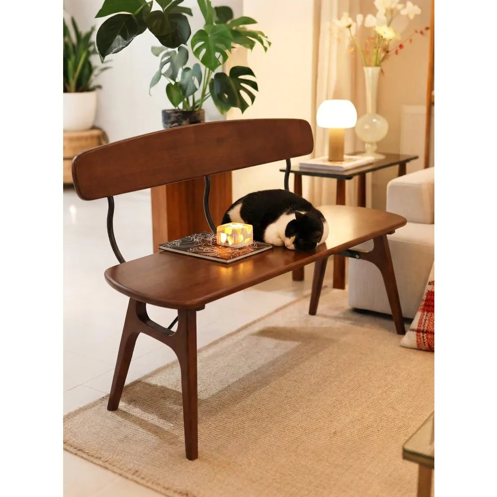 Medieval style solid wood bench small apartment simple household dining table living room backrest bedside porch shoe change cha