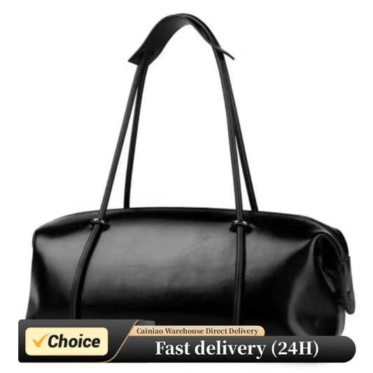 Women Single Shoulder Bag Large Capacity PU Boston Pillow Bag Vintage Underarm Bag Solid Color Zipper Closure for Vacation Party