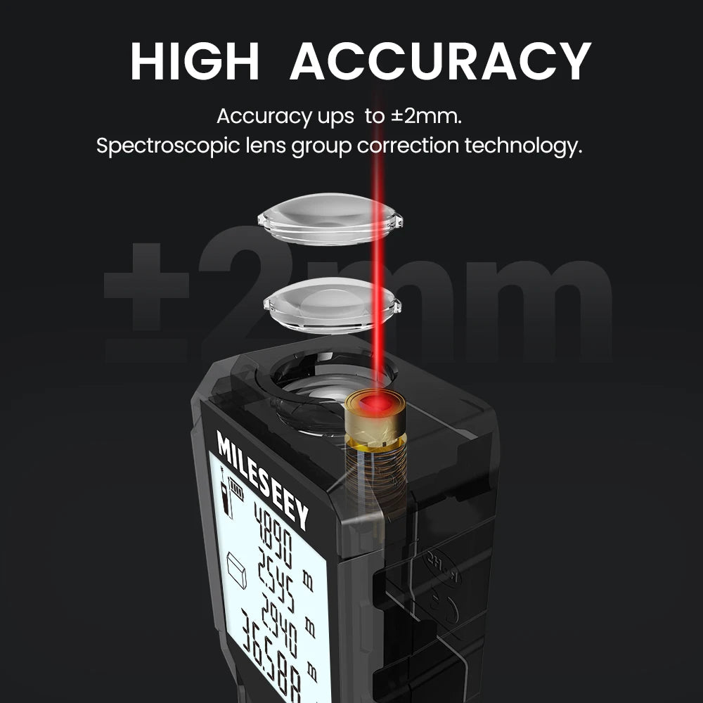 Mileseey D2 Laser Distance Meter,40m/120m Rangefinder,Rechargeable Angle Optional, Ft/M Unit, With Leveling Bubble Measure Tools