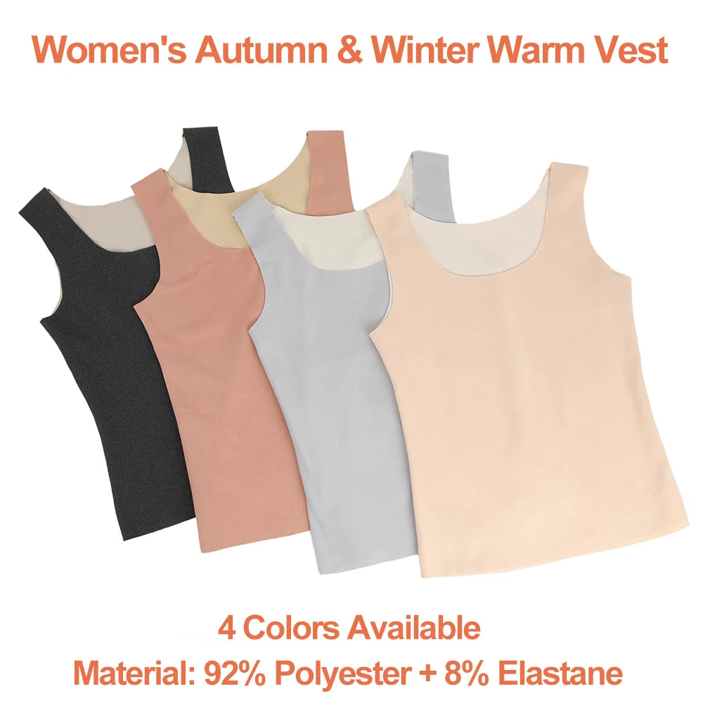 Thermal Tank Top Women's Fleece Lined Thermal Sleeveless Wide Shoulder Straps Warm Undergarment Winter Base Layer Clothing