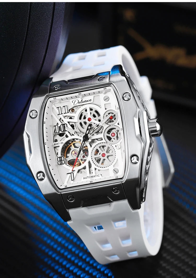 Watches For Men Original Automatic Mechanical Watch Skeleton Waterproof Luminous Men's Watch White Rubber Strap Reloj Hombre