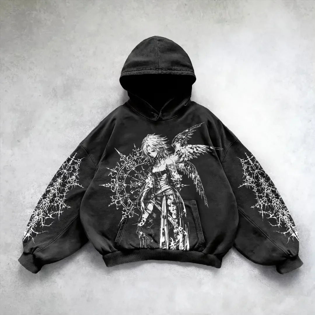 Harajuku y2k gothic pattern hoodie goth oversized hoodies women streetwear tracksuit men couples tops sweatshirt print clothes