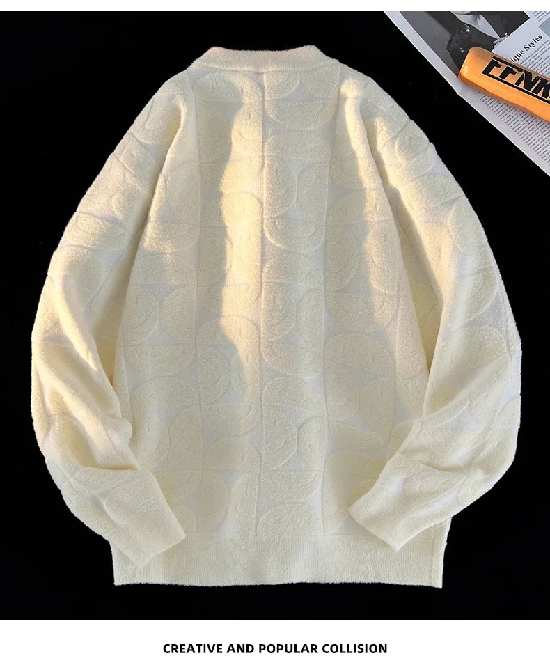 Wool Solid Sweater Long Sleeve Round Neck Fashion Knitted Pullover Coat Autumn Sweatshirt Warm Casual Men Thick New Jacket Tops