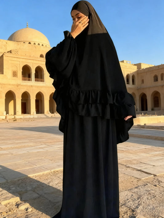 Muslim Dresses Hijab 2 Piece Sets Women Prayer Garment Modest Abayas Headscarf Ramadan Kaftan Islam Vestidos Arab Long Robe Suit