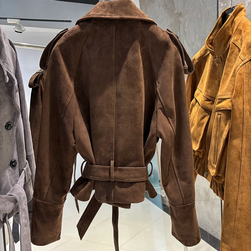 YOLOAgain Real Leather Jacket Women Burgundy Grain Leather Jacket With Belt