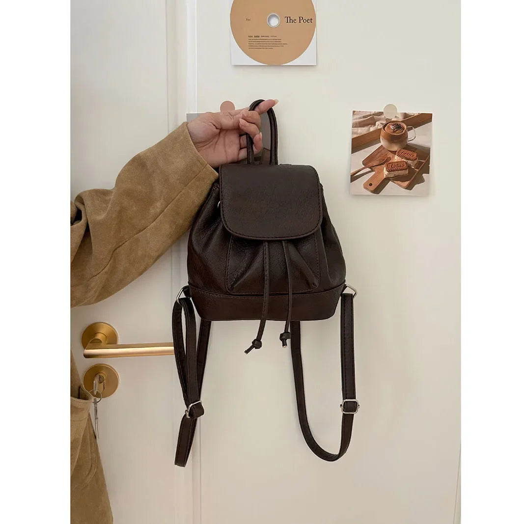Small Fashion Backpacks School Bags for college girls Pu Leather Women Shoulder Bag Cute Flap String Female Handbags Tote Purse