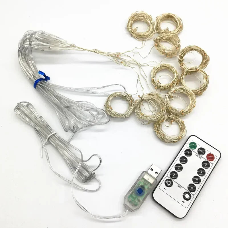 USB Plug Wedding Garland Valentine's Day Ramadan EID Mubarak Decoration for Home Curtain Lights 8 Modes LED Curtain Fairy Light