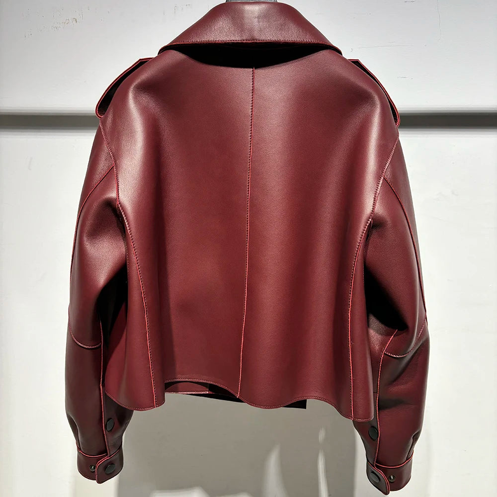 YOLOAgain Oversized Real Leather Jacket Women Sheepskin Coat