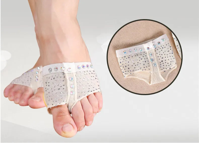 Professional Belly Ballet Dance Foot Thong ToePad Practice Shoes Metatarsal Forefoot Half Lyrical Protection Rhinestone Footwear