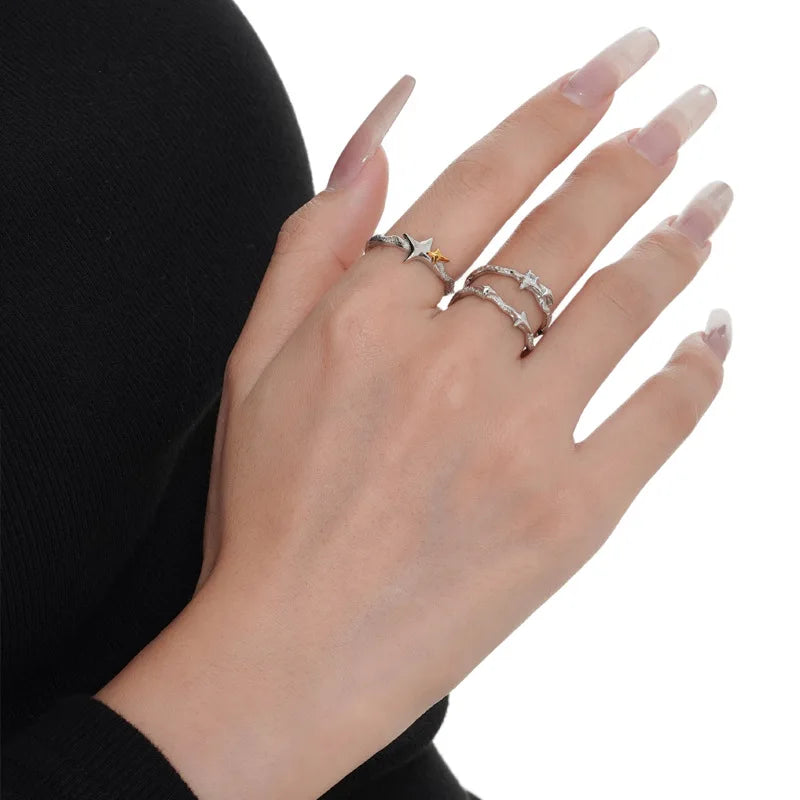 F.I.N.S New Original Simple S925 Sterling Silver Star Ring Women's Double Layer Irregular Adjustable Finger Fine Jewerlry Gifts