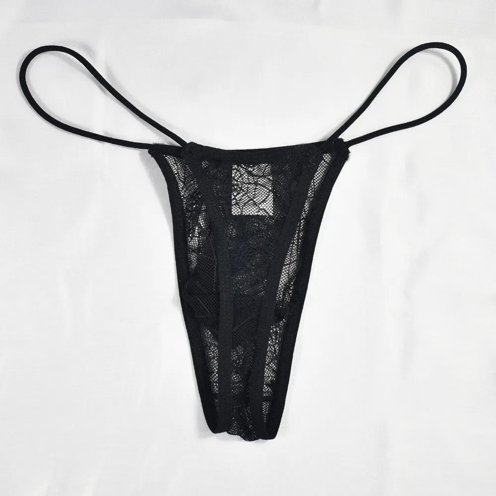Lingerie Low Waist Men's Thongs Transparent Mesh T-back Briefs Halloween Net U Convex Pouch Lace Triangle Panties Casual Use