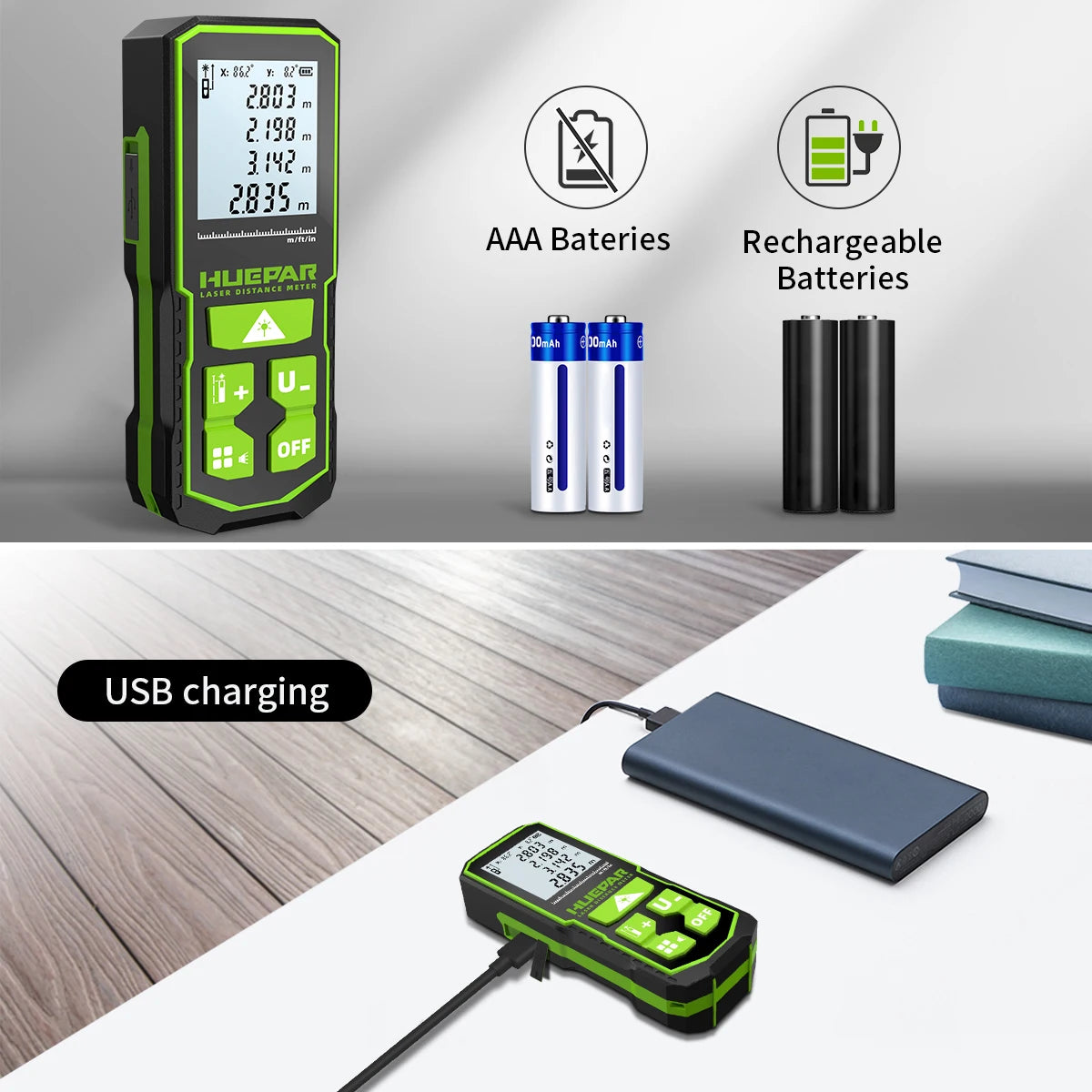 Huepar Laser Rangefinder Digital Laser Distance Meter  Measure 60M 100M 120M Trena Laser Tape Range Finder Green Beem