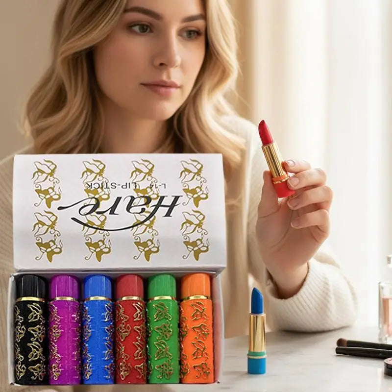 6Pcs/Set Matte Velvet Lipstick Waterproof Lipstick Sexy Lip Stick Color Mood Changing non-greasy Moisturizing Lipstick cosmetics