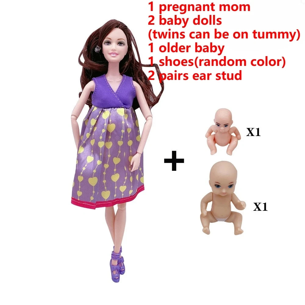 Pregnant Doll Have a Baby in Her Tummy Mom Doll Pregnant Mom Toy with 2 Baby Dolls Playsets Accessories for Girls Boys Gift