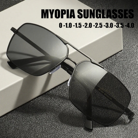 Pilot Myopia Glasses for Men UV Protection Driving Sunglasses Anti Glare Eyewear Near Sight Glasses Diopter To -4.0