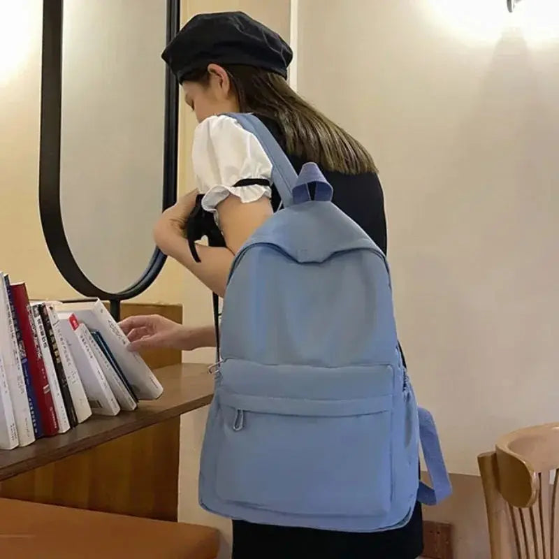 New Women Schoolbag Waterproof Large Capacity School Backpack Smooth Zipper Solid Teens Girl Casual Daypack Bag Student Supply