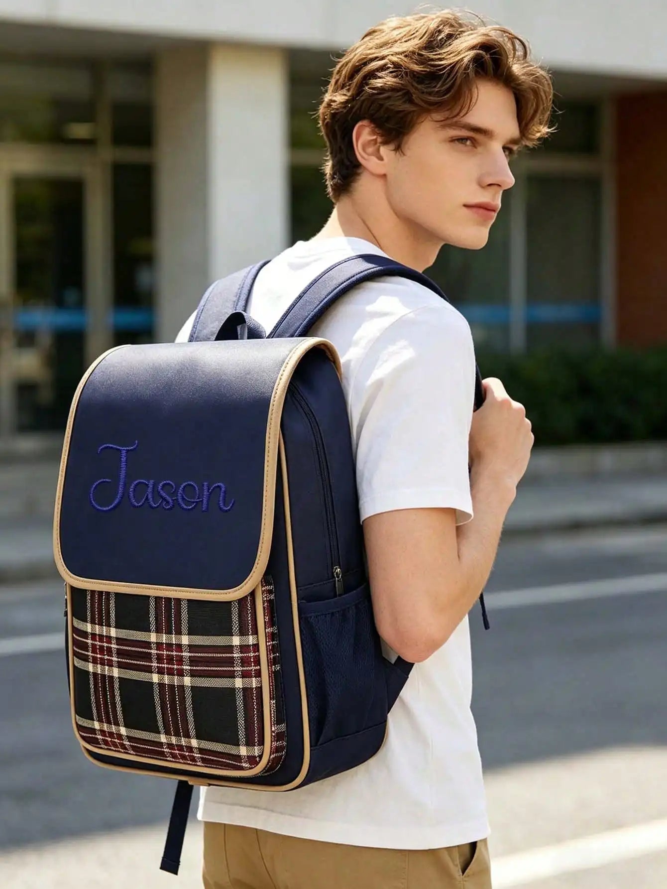 Custom Embroidery Name Kids School Backpack Plaid Children Bag Boys Girls Student Bookbag A4 Size Waterproof Kindergarten Bag