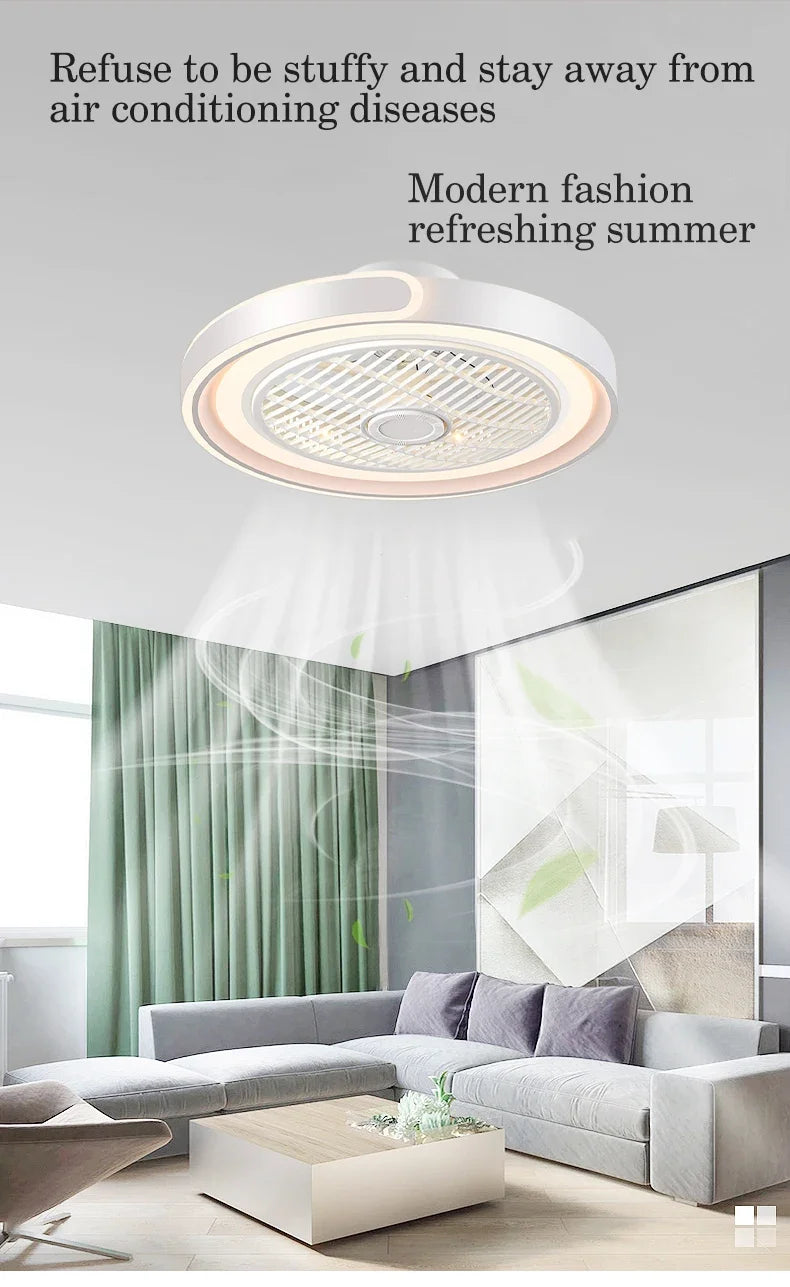 Moder Smart Fan Light Living Room Bedroom Dining Quiet Study Eye Protection Invisible Blade Reversible Durable LED Ceiling Lamp