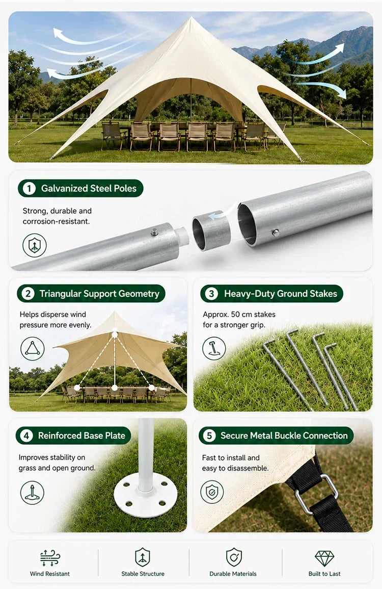 Large Outdoor Canopy Tent Waterproof Sun Shade Shelter Heavy Duty Camping Glamping Tent Backyard Wedding Party Event Tent