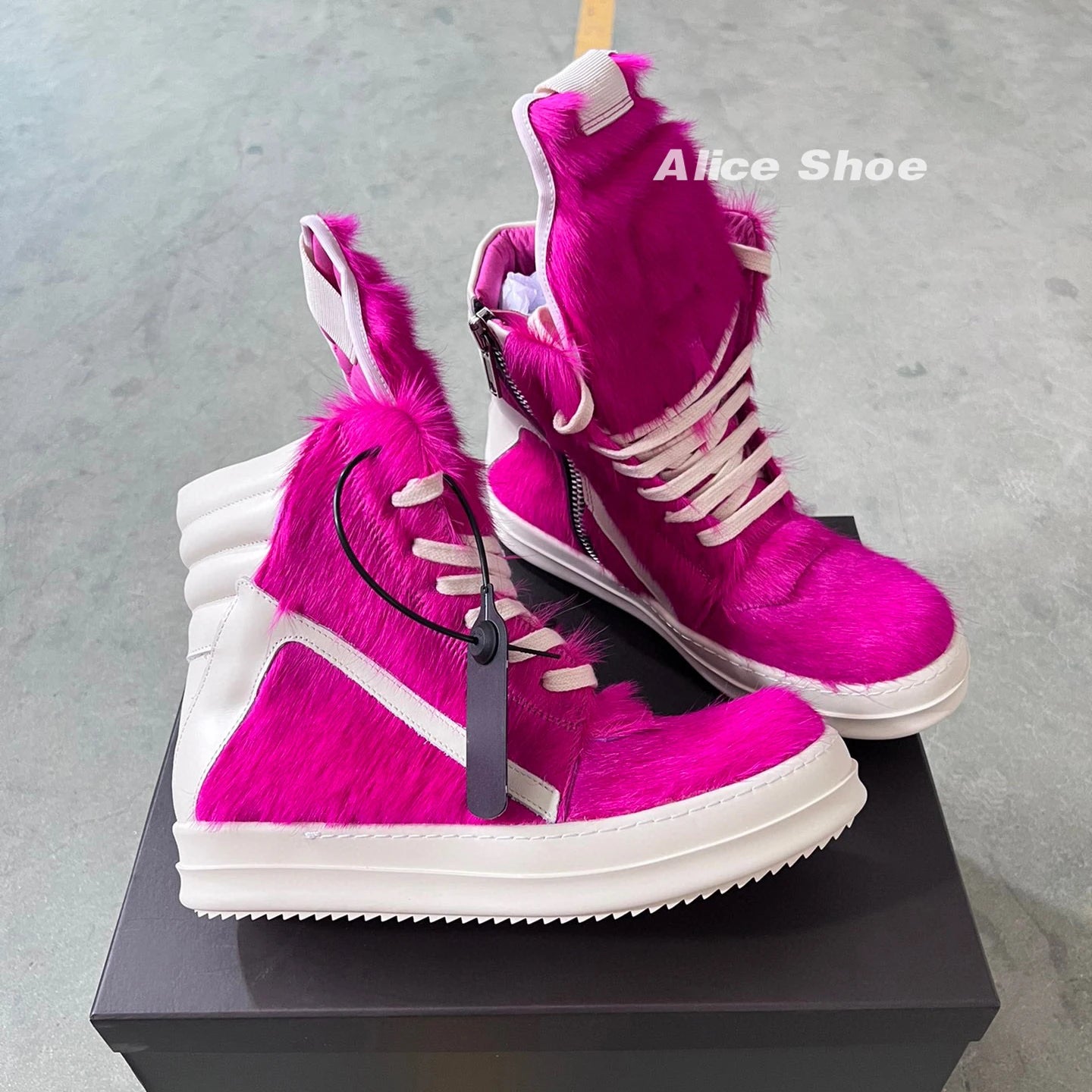 Outdoor Designer Women Ankle Boot Horse Fur Casual Men Sneaker Leather High Top Geobasket Rose Red Zipper Platform Street Shoe