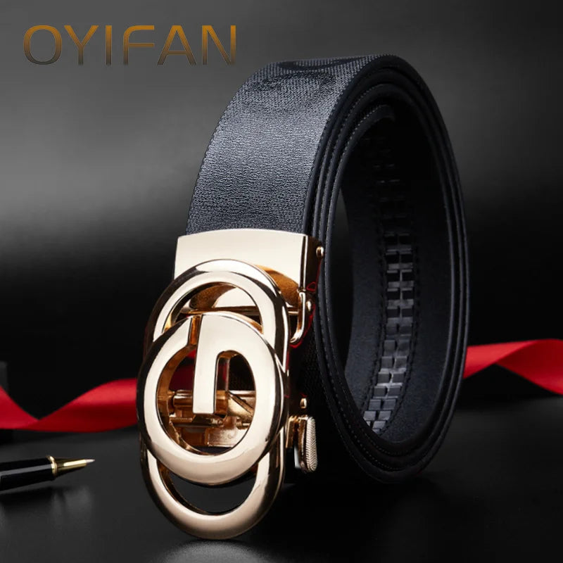 Men's genuine leather belt, ratchet belt, fashionable designer belt, men's popular style, high-quality genuine cowhide, durable