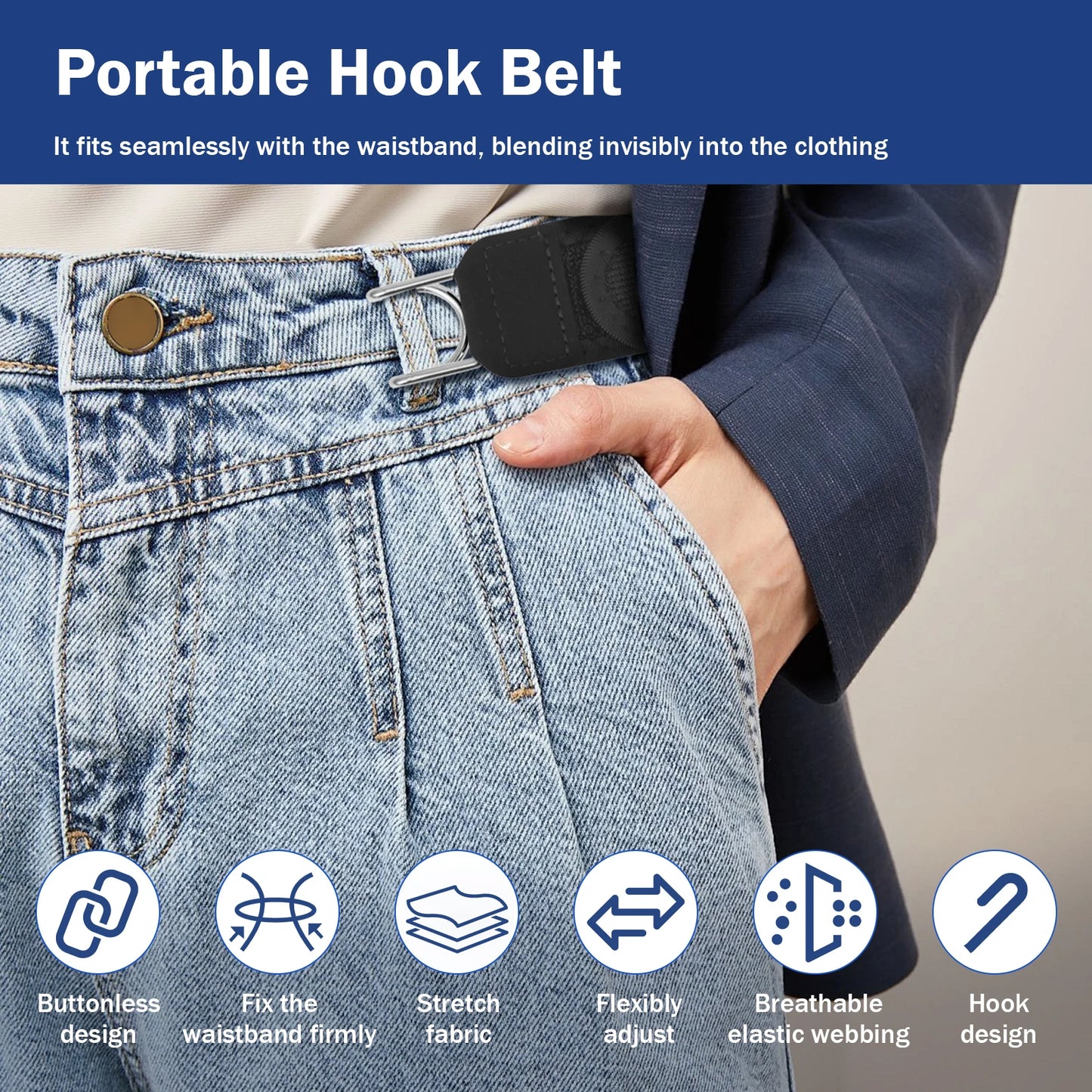 4Pcs Buckleless Belt Hook Adjustable Elastic Waist Buckle Unisex Buckle-Free Invisible Waist Belt For Outdoor Travel Work