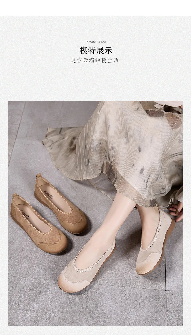 Women's Flat Shoes - 2026 New Style Leather Casual Fashion Single Shoes - Women's Wide-Toe Comfortable Mom Shoes Loafers Women