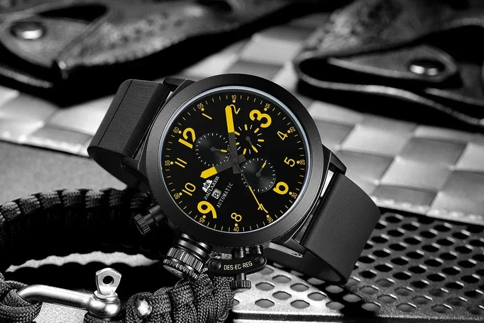 Automatic Watches for Men Mechanical Self Wind Rubber Boat Case Orange Blue Yellow Grey Fashion U Left Hand Reloj Hombre Baratos