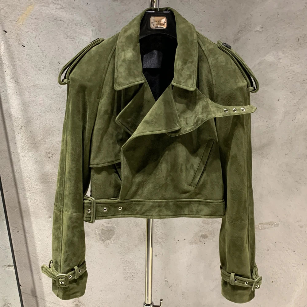 Female Leather Jacket Women Winter Genuine Sheep Leather Coat Wide Shoulder Paddad 23012