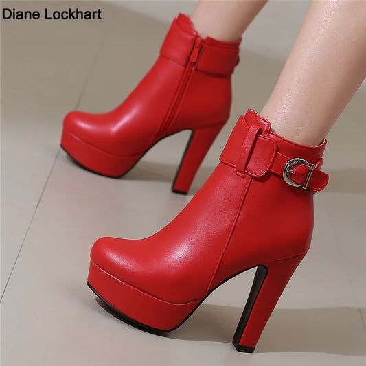 Women Shoes Fashion Short Boots Autumn Winter Sexy Platform Ankle Boots For Women Black Red Yellow White Lady Shoes Large 34-46