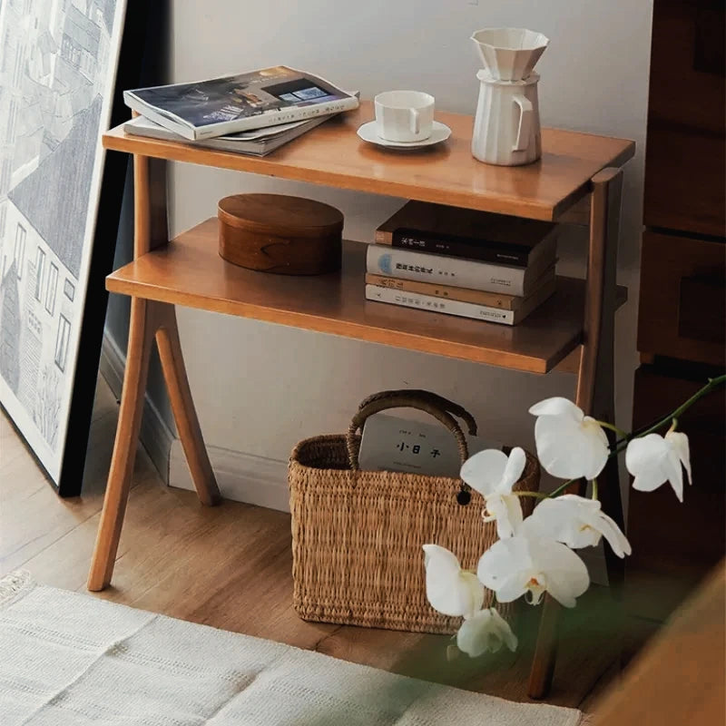 Walnut Solid Wood Middle Ancient Style Sofa Corner Shelf Narrow Cabinet Floor Bookshelf for Small Living Room Storage