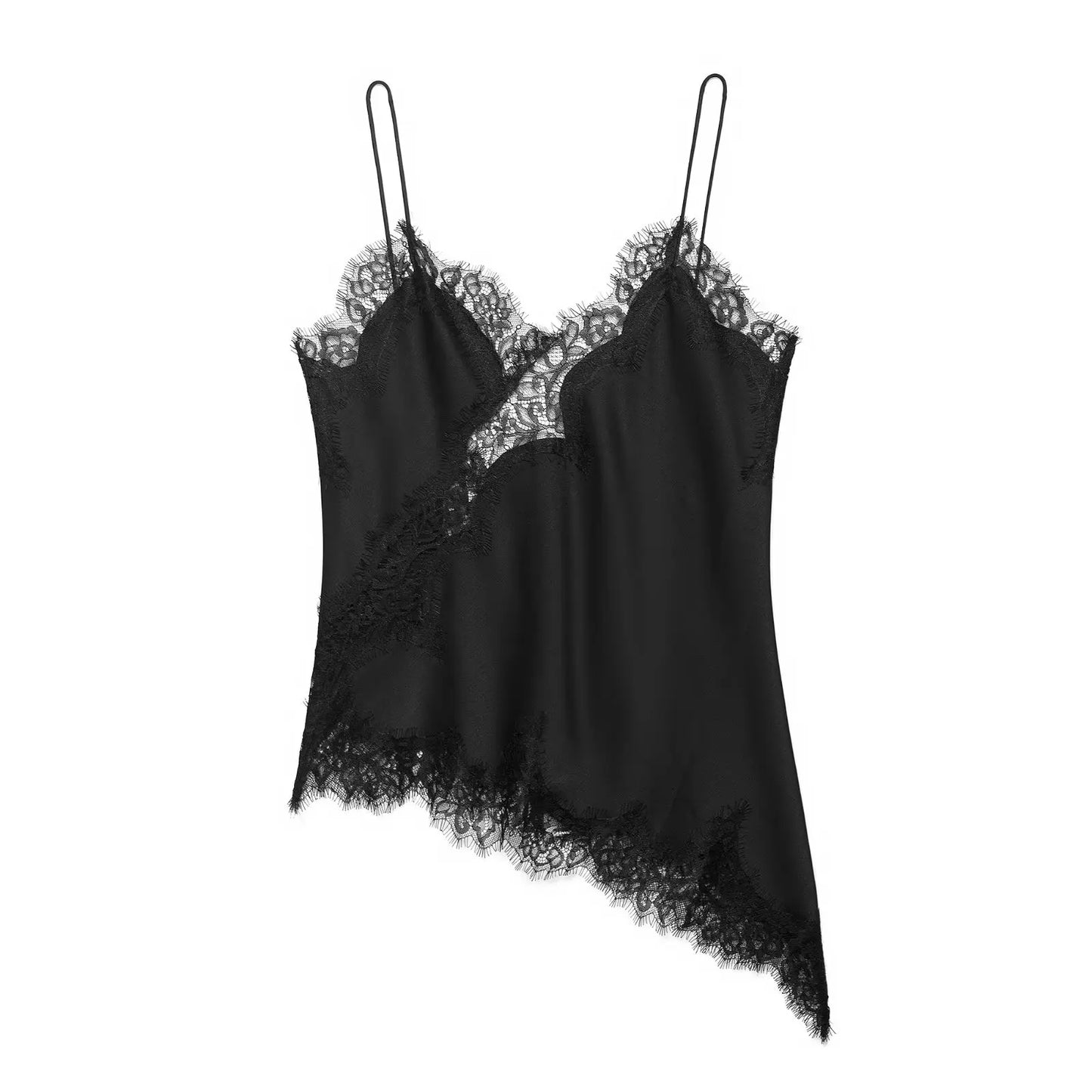 HH Summer Women Chic Sexy Lace Spliced Suspender Tops Woman V-neck Sleeveless Backless Hollow Asymmetrical Hem Design Top
