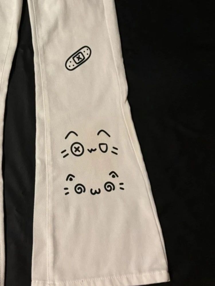 Japanese Kawaii Full Length Pants Women Cartoon Cat Pattern Casual Trousers Y2K Sweet Harajuku Subculture Autumn Sweat Pants