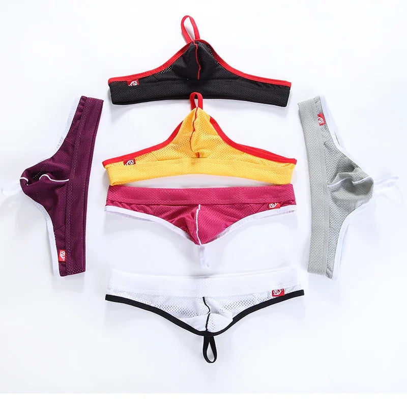Men's Low Waist Thongs Breathable Nylon Mesh T Briefs Comfortable Underwear